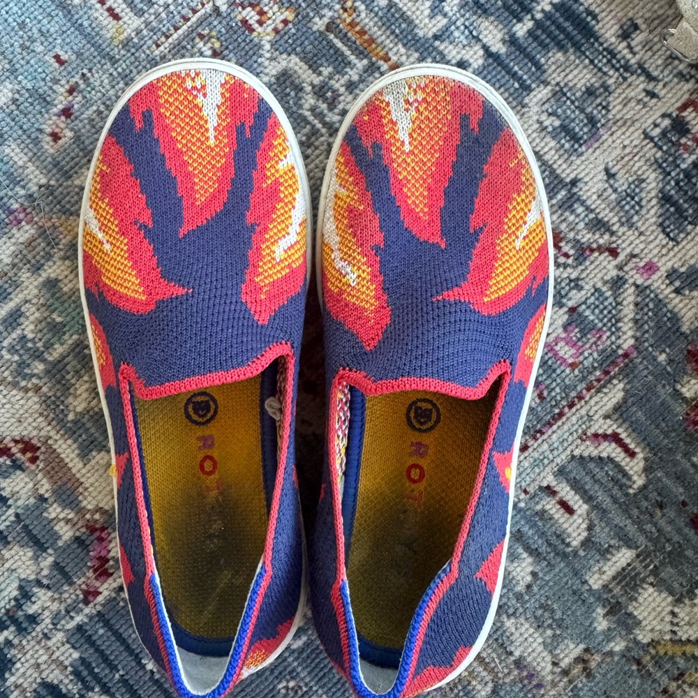 Rothy's Red and Blue Sneakers Vibrant Slip-On Design